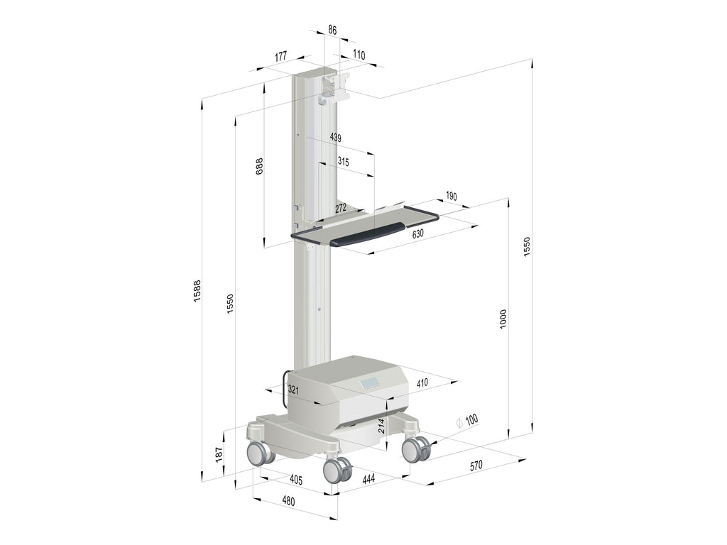 SMART-LIFT IT-Visitenwagen K-25071-V, Maßzeichnung